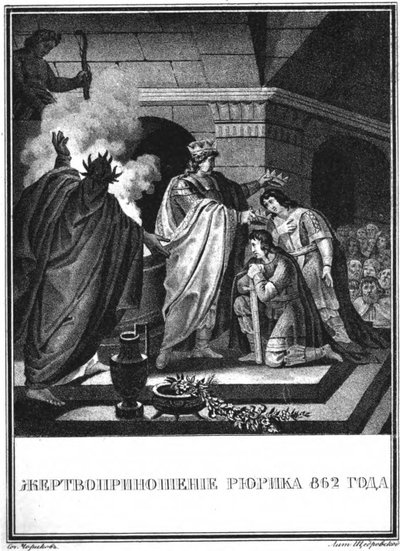 Opfer des Prinzen Rurik. 862 aus Illustrierter Karamzin, 1836 von Boris Artemyevich Chorikov