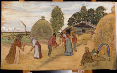 Dreschboden von Boris Mikhailovich Kustodiev