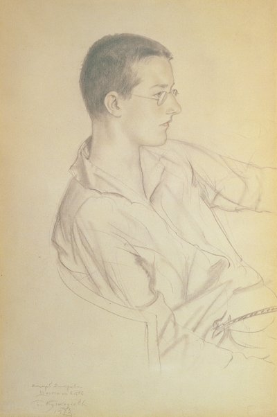 Porträt von Dmitri Dmitrijewitsch Schostakowitsch, 1923 von Boris Mikhailovich Kustodiev