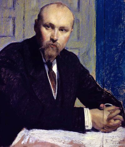 Porträt von Nikolay Rerich (1874-1947), 1913 von Boris Mikhailovich Kustodiev