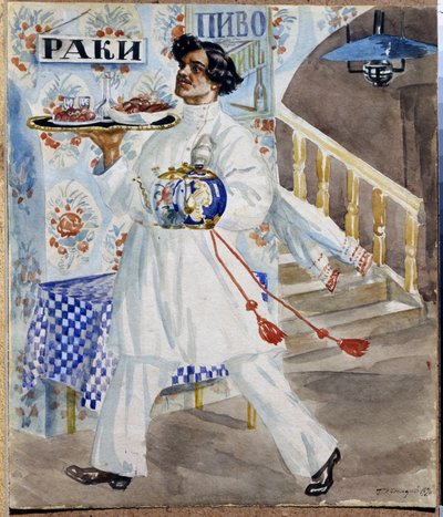 Ein russischer Kellner in einer Taverne in Moskau von Boris Mikhailovich Kustodiev