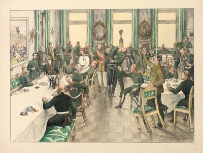 Das traditionelle Frühstück zur Erinnerung an die Schlacht von Telish, an der das Egerski-Garde-Regiment am 12. Oktober 1877 teilnahm von Boris V. de Heroys