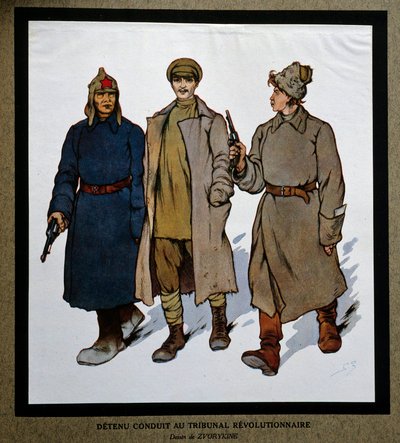 Russland nach der Revolution von 1917: „Ein Häftling wird vor das Revolutionstribunal gebracht“ von Boris Vasilievich Zvorykin