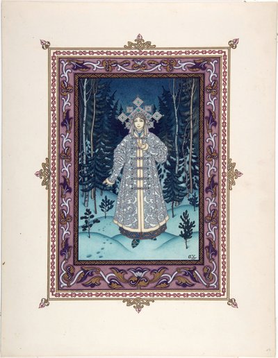 Snegurotschka (oder Snegurka, das Schneemädchen) - Illustration für das Märchen Snegurotschka von Boris Vasilievich Zvorykin