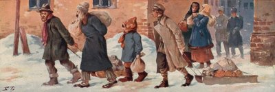 Sowjetische Arbeiter verlassen ihre Büros mit ihren Essensrationen von Boris Vasilievich Zvorykin