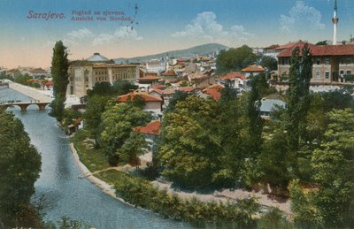 Sarajevo - Blick nach Norden der Stadt. Postkarte gesendet 1913. von Bosnian Photographer