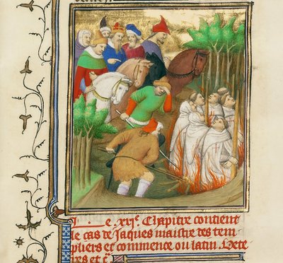Die Tempelritter verbrannt in Anwesenheit von Philipp dem Schönen und seinen Höflingen, ca. 1413-1415 von Boucicaut Master,