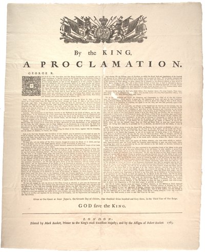 Eine Proklamation, 1763 von British School