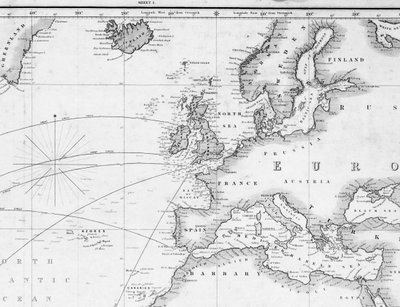 Allgemeine Karte zum Einzeichnen der Schiffsrouten von England südwärts und um die Welt (Detail) von British School