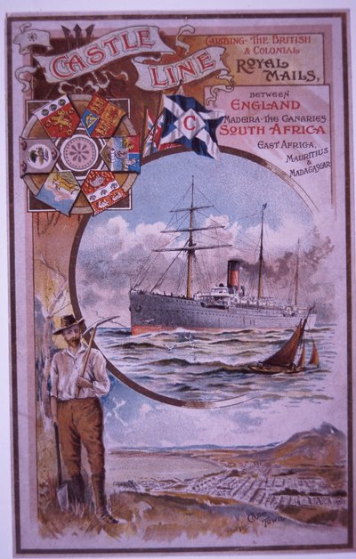 Castle Line Broschüre mit Passagierliste der Tantallon Castle, die 1898 von Kapstadt nach London segelte von British School