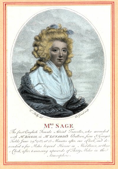 Laetitia Sage, erste englische Aeronautin, Ende des 18. Jahrhunderts. von British School