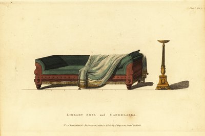Bibliotheksofa aus geschnitztem Mahagoni mit grünem Marokko-Leder von British School