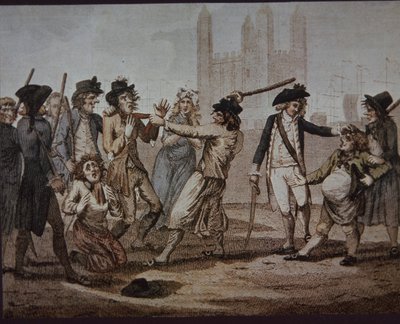 Pressebande der Royal Navy, die die Rekrutierung von Seeleuten erzwingt von British School