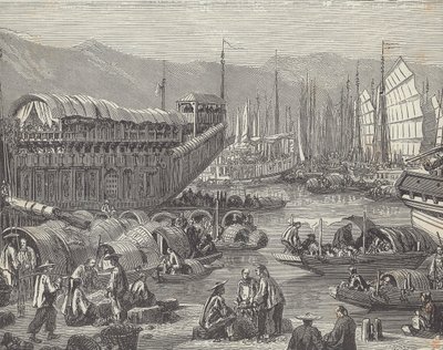 Schiffe im geschäftigen Hafen, Shanghai, China von British School