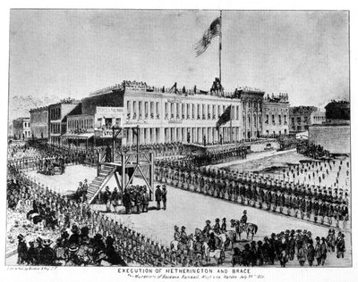 Die Hinrichtung von Hetherington und Brace, Fort Vigilance, Sacramento, Kalifornien, 1856, 1937 von Britton and Rey