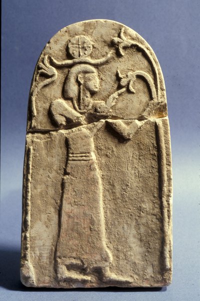 Stele, die eine Gottheit zeigt, die den Baum des Lebens verehrt, Kanaanäische Periode (1500-1200 v. Chr.) (Kalkstein) von Bronze Age