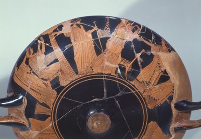 Attische rotfigurige Schale, die die Rückkehr von Paris zu Priamos umgeben von Kassandra, Polyxena, Hekuba und Aphrodite darstellt, aus Vulci, ca. 495 v. Chr. (Detail) von Brygos Painter