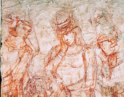 Sinopia einer Gruppe von Jägern, Trionfo della Morte von Buonamico Buffalmacco