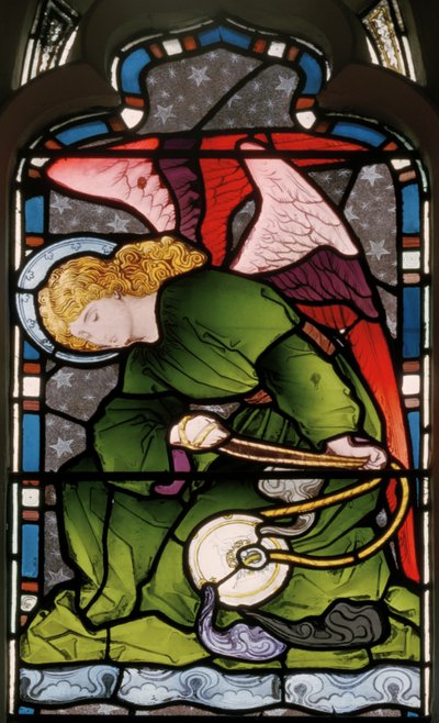 Gillingham, St. Mary, Ostfenster, Heaton, Butler & Bayne, unbekannter Künstler, Wahrnehmungsengel, ca. 1868 von Butler and Bayne Heaton