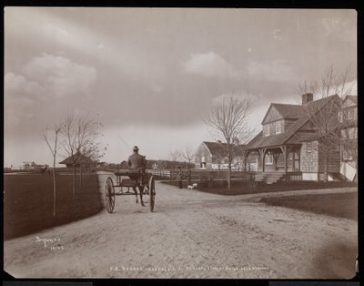 Gesamtansicht von Häusern und Gebäuden auf dem Anwesen von F.G. Bourne in Oakdale, Long Island, New York, 1900 von Byron Company