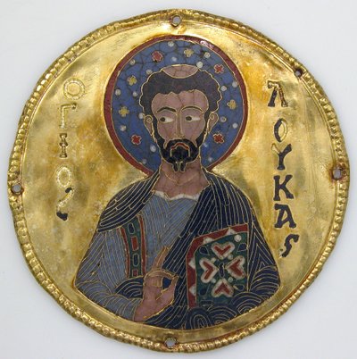 Medaille mit dem Heiligen Lukas von einem Ikonenrahmen, ca. 1100 (Gold, Silber und Email Cloisonné) von Byzantine