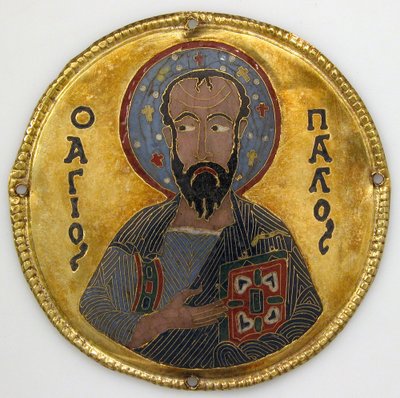 Medaille mit dem Heiligen Paulus von einem Ikonenrahmen, ca. 1100 (Gold, Silber und Email Cloisonné) von Byzantine