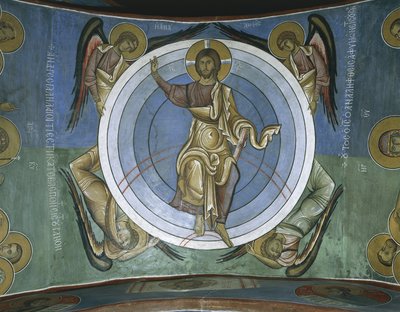Gemälde von Jesus Christus mit Engeln, Panagia Too Araka, Lagoudera, Zypern von Byzantine