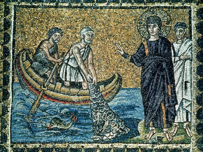 St. Andreas und St. Peter antworten auf den Ruf Jesu, aus dem Hauptschiff von Byzantine School