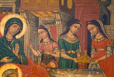 Madonna und Frauen, die Essen tragen, Arkadi, Kreta, Griechenland (Foto) von J.B. and Brown J. Rowbotham
