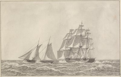 Ein Schoner, der eine verfolgte Fregatte überholt von Christoffer Wilhelm Eckersberg