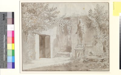 Teil vermutlich aus dem Garten des Palazzo Barberini mit römischer Antinousstatue im ägyptischen Stil, Rom von Christoffer Wilhelm Eckersberg