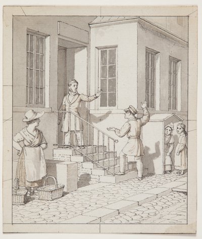 Streit auf der Straßentreppe. Vorstudie zu "Linearperspektive angewendet auf die Malerei", Tafel VII, 2 von Christoffer Wilhelm Eckersberg