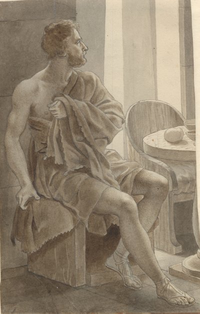 Telemachos trifft Odysseus, verkleidet als Bettler, bei dem Hirten Eumaios - Odysseus; Fragment der gesamten Komposition. von Christoffer Wilhelm Eckersberg