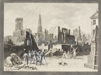 Der Ulfeldt-Platz, jetzt Gråbrødretorv genannt, nach dem britischen Bombardement im September 1807 von Christoffer Wilhelm Eckersberg