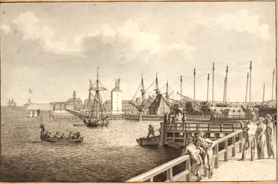 Blick von Langelinie nach Nyholm, rechts die Flottenstation von Christoffer Wilhelm Eckersberg
