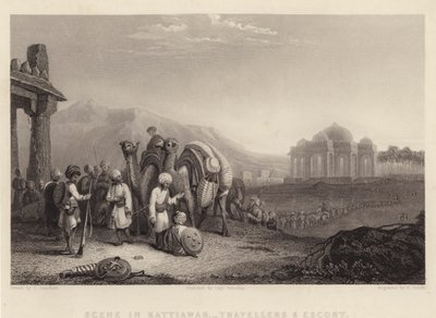 Szene in Kattiawar, Reisende und Eskorte von C. (after) Stanfield