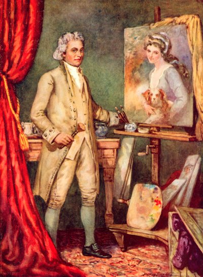 George Romney malt ein Bild von Lady Hamilton (Farblithografie) von C. Dudley Tennant