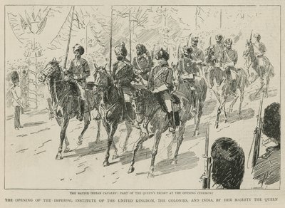 Das Imperial Institute: Die einheimische indische Kavallerie, Teil der Eskorte der Königin bei der Eröffnungszeremonie von C. Hentschell