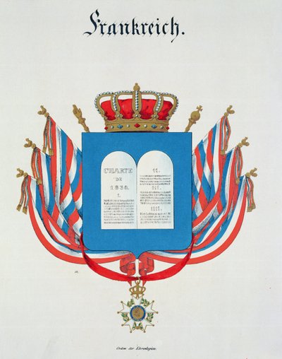 Charta und Anhänger des Ordens der französischen Ehrenlegion, aus einer Sammlung von Aquarellen, veröffentlicht in Deutschland, 1830-33 von C. Hildebrandt