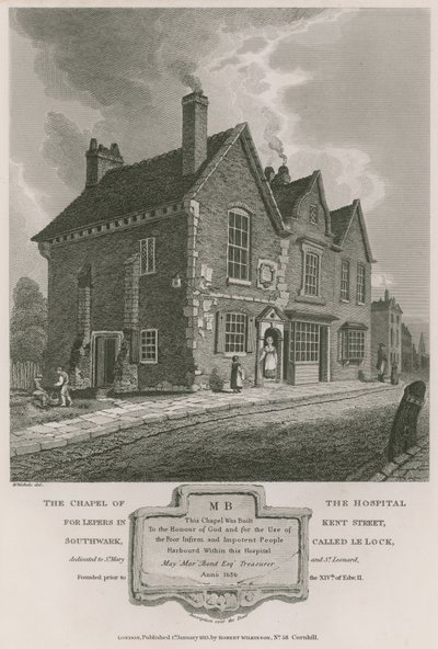 Die Kapelle des Leprahospitals in der Kent Street, Southwark, genannt Le Lock von C. John Mayle Whichelo