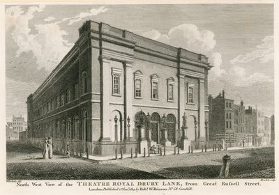 Westansicht des Theatre Royal, Drury Lane, London, von der Great Russell Street von C. John Mayle Whichelo