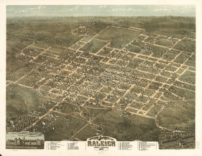 Vogelperspektive der Stadt Raleigh, North Carolina 1872 von C. N. Drie