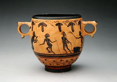 Skyphos mit Parodieszenen, ca. 430-410 v. Chr. von Cabirian