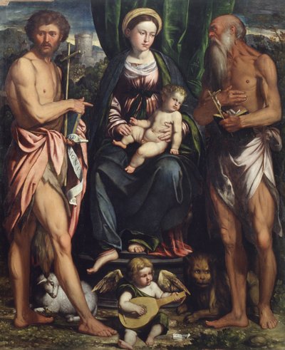 Madonna und Kind mit Johannes dem Täufer und St. Hieronymus von Callisto Piazza