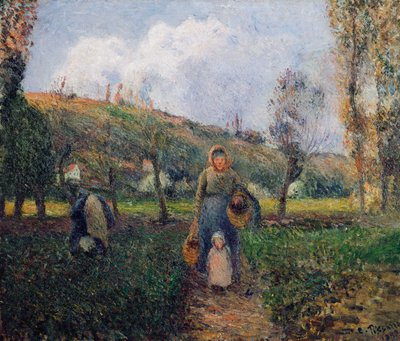 Bäuerin und Kind kehren von den Feldern zurück, Pontoise, 1882 von Camille Jacob Pissarro