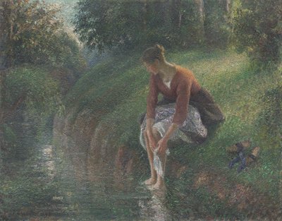 Frau, die ihre Füße in einem Bach badet, 1894-95 von Camille Jacob Pissarro