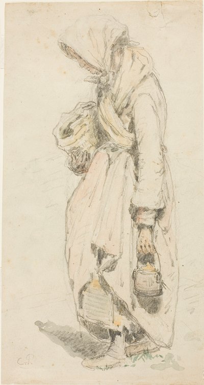 Bäuerin (recto); Junge mit Angelrute (verso) von Camille Pissarro
