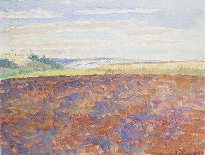 Studie einer Landschaft mit einem gepflügten Feld, Eragny-sur-Epte, ca. 1886-1890 von Camille Pissarro