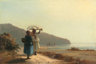 Zwei Frauen plaudern am Meer, St. Thomas von Camille Pissarro