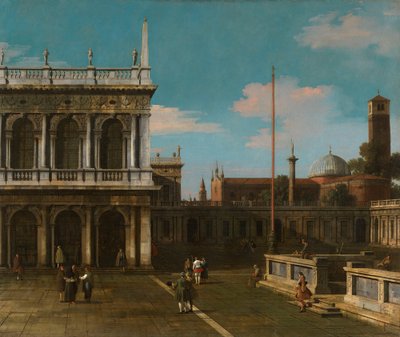 Canaletto - Capriccio-Ansicht der Piazzetta mit der Libreria, signiert und datiert 1744 von Canaletto